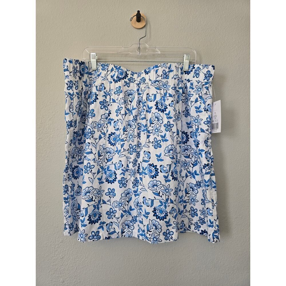 Kim Rogers Linen‑Blend Blue Floral Skort  XL NWT Elastic Waist Spring Summer